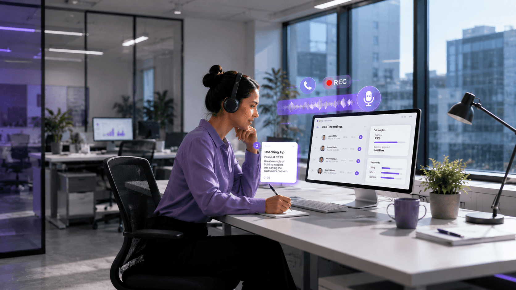 A new brokerage staff member listening to recorded client calls as part of a structured induction programme — Callyx.ai